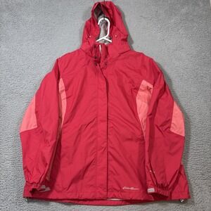 Eddie Bauer Women 2XL Breathable Weatheredge Hood  Full Zip Rain Jacket Pink EUC